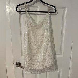 Elegant White Sequin Slip Dress